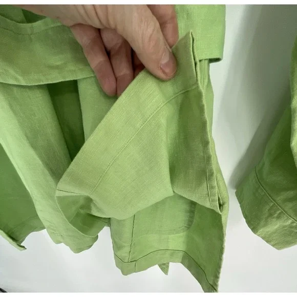 NWT Denim & Co Womens 1X Pants Suit Linen Blend Lime Green Safari Tunic Pockets - Picture 7 of 16